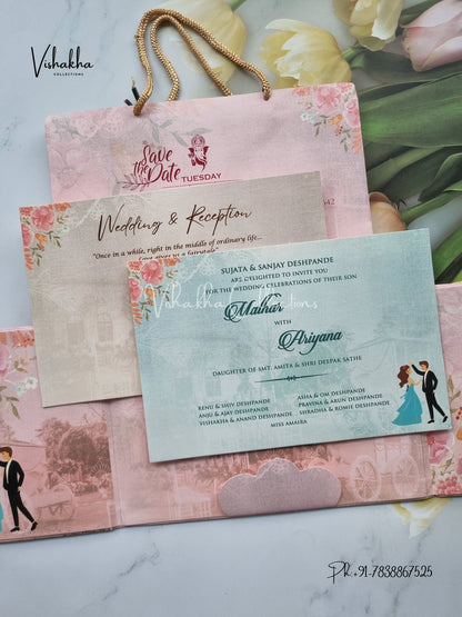 Dulah Dulhan Flower Double Door Hindu Muslim Christian Sikh Padded Carry Bag invitation Cards VN-642
