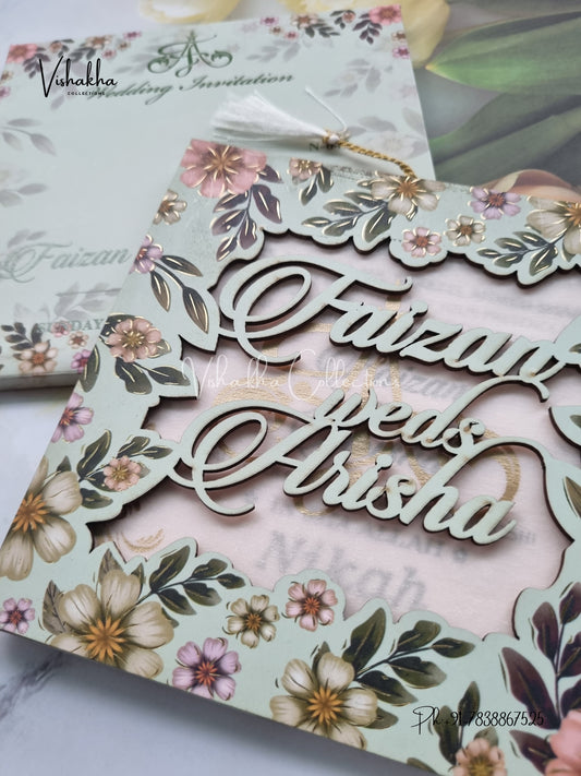 Flower Hindu Muslim Christian Sikh MDF Board Laser Cut Named MDF Laser Cut invitation Cards VN-645