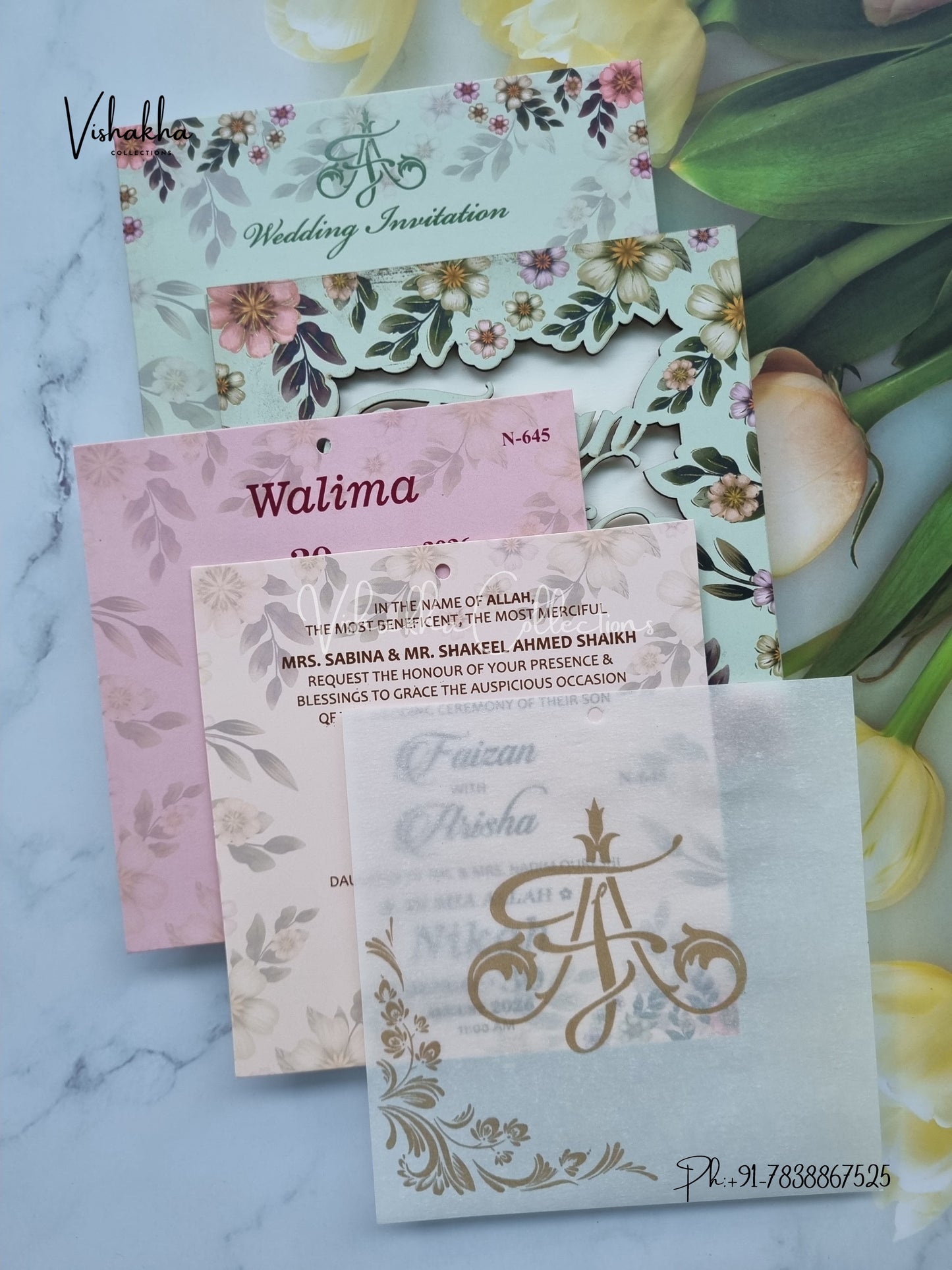 Flower Hindu Muslim Christian Sikh MDF Board Laser Cut Named MDF Laser Cut invitation Cards VN-645