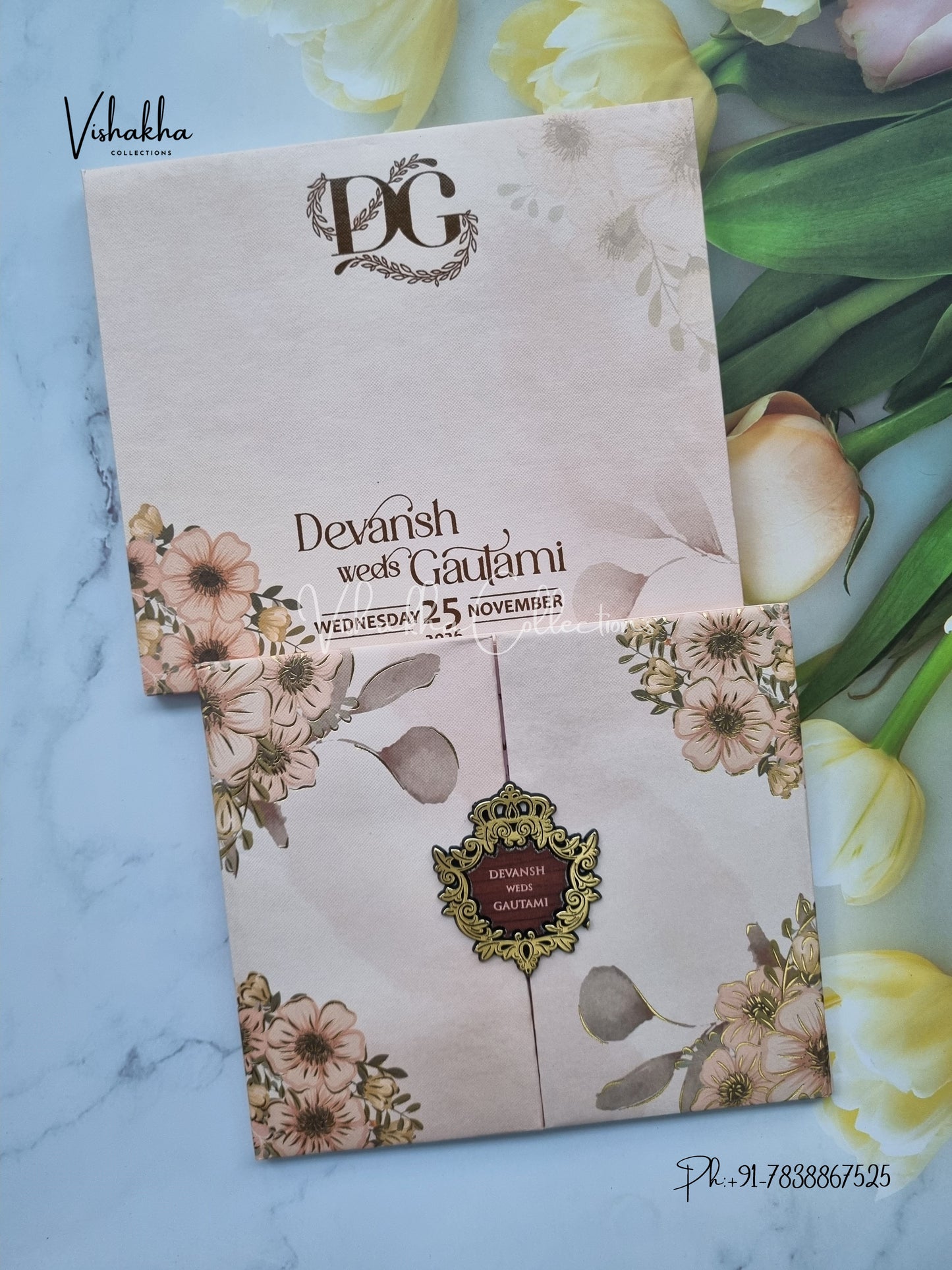 Flower Double Door Hindu Muslim Christian Sikh Padded invitation Cards VN-649