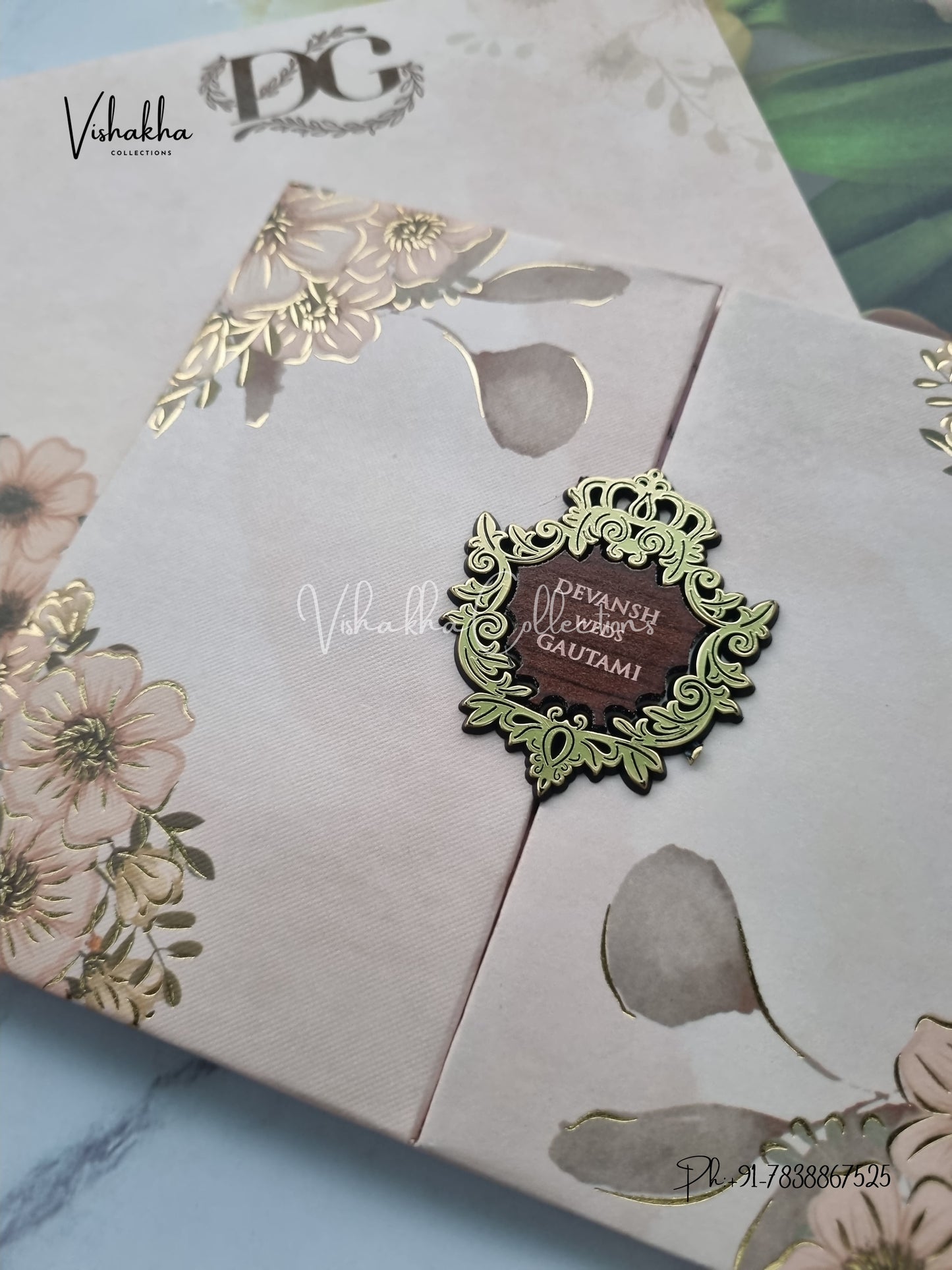 Flower Double Door Hindu Muslim Christian Sikh Padded invitation Cards VN-649