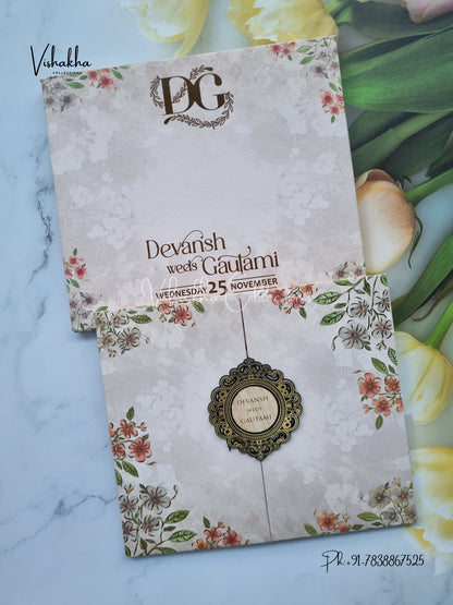 Flower Double Door Hindu Muslim Christian Sikh Padded invitation Cards VN-654