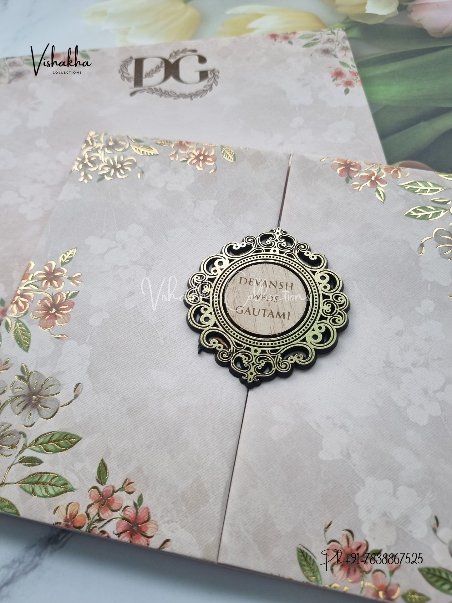 Flower Double Door Hindu Muslim Christian Sikh Padded invitation Cards VN-654