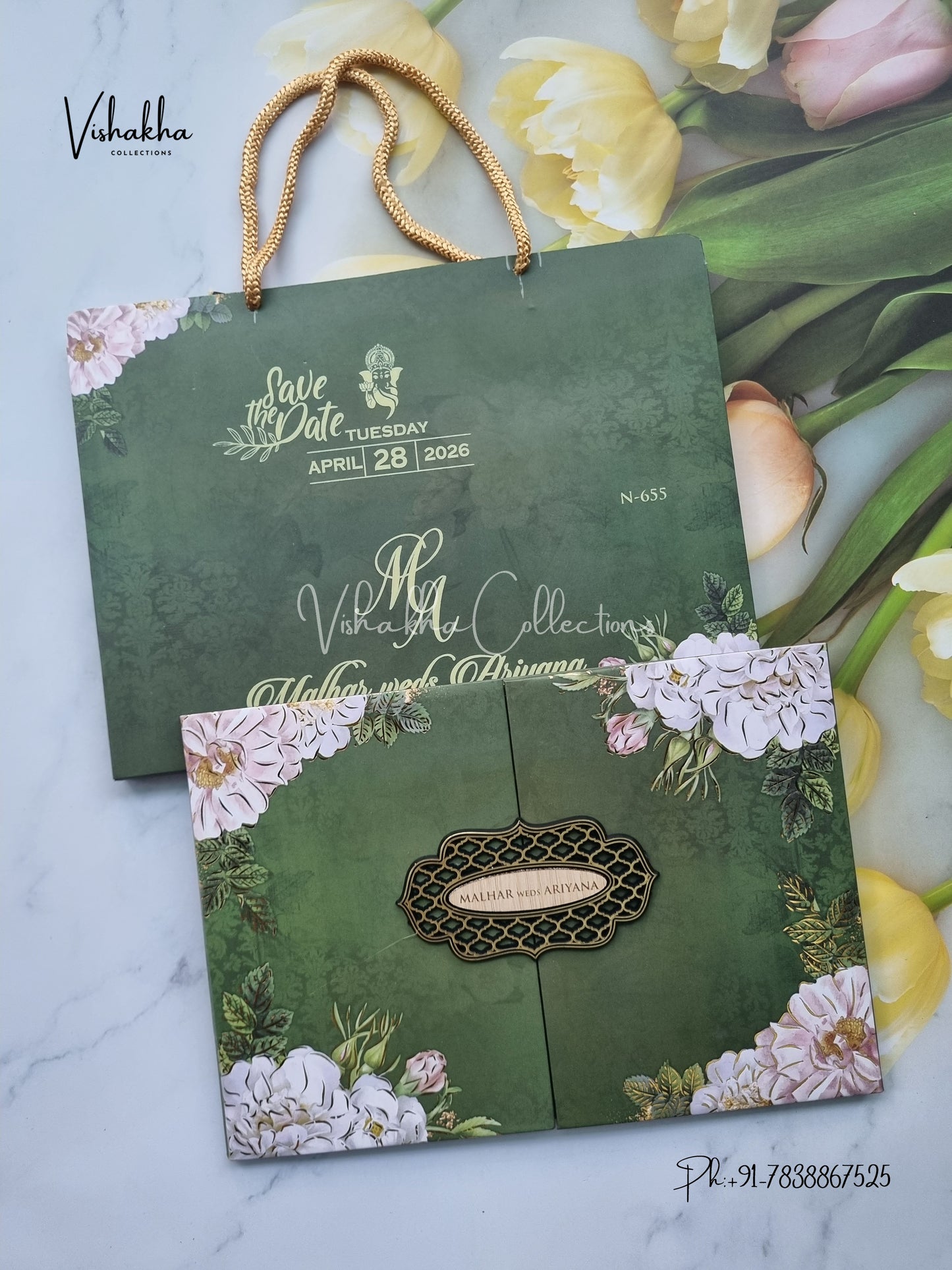 Flower Double Door Hindu Muslim Christian Sikh Padded Carry Bag invitation Cards VN-655