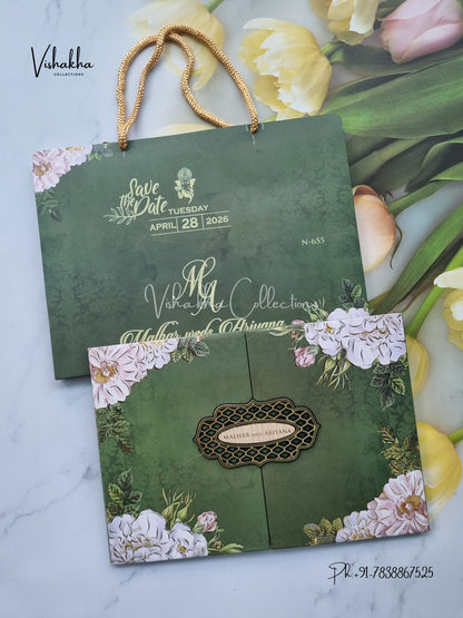Flower Double Door Hindu Muslim Christian Sikh Padded Carry Bag invitation Cards VN-655