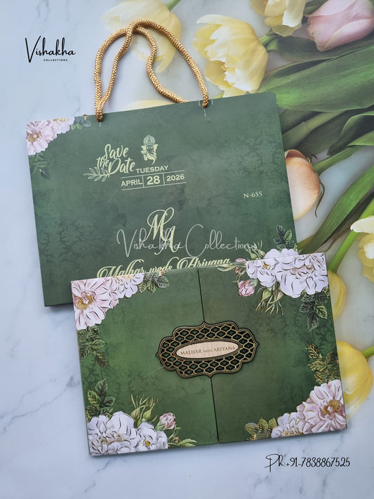 Flower Double Door Hindu Muslim Christian Sikh Padded Carry Bag invitation Cards VN-655