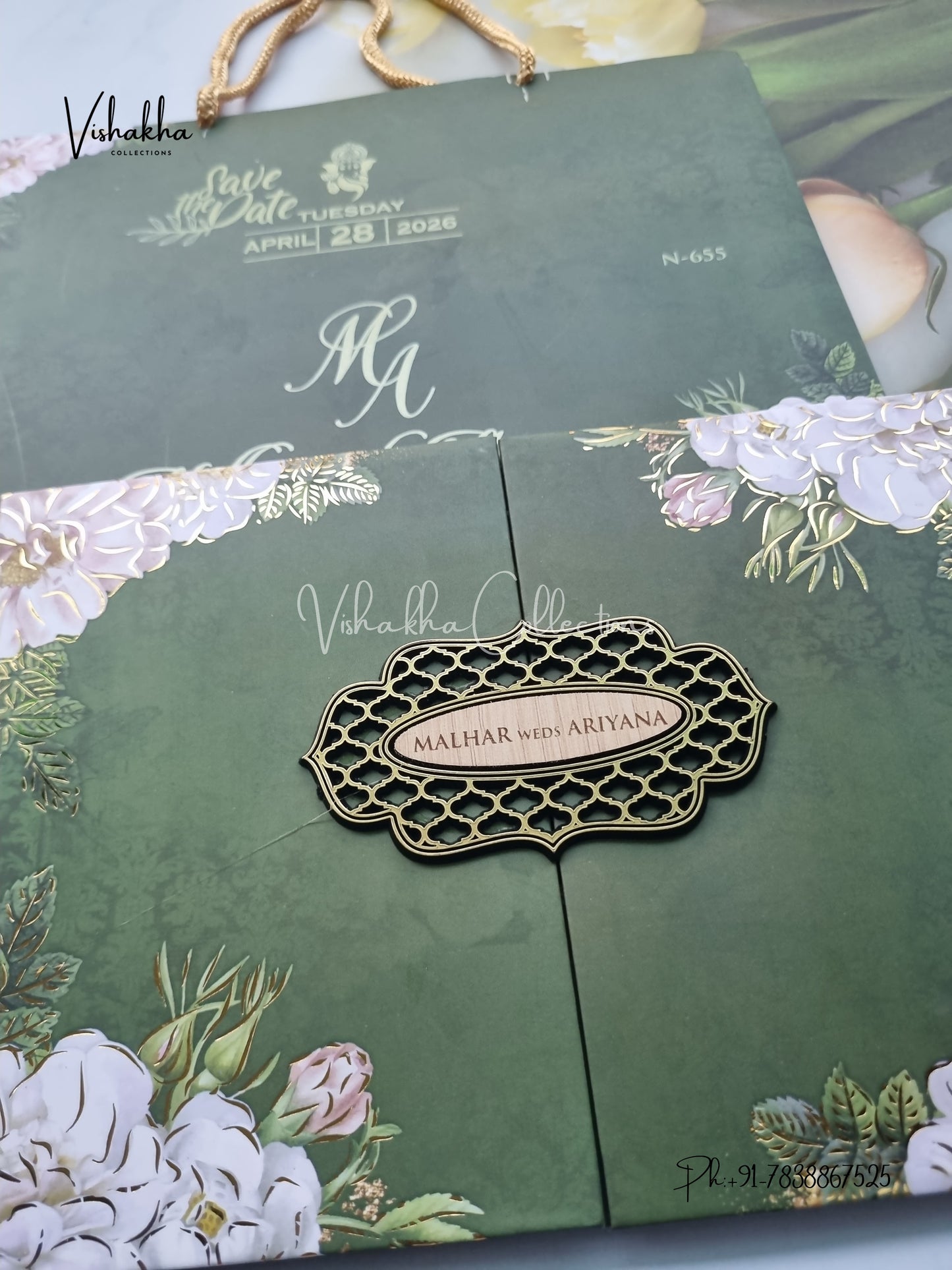 Flower Double Door Hindu Muslim Christian Sikh Padded Carry Bag invitation Cards VN-655