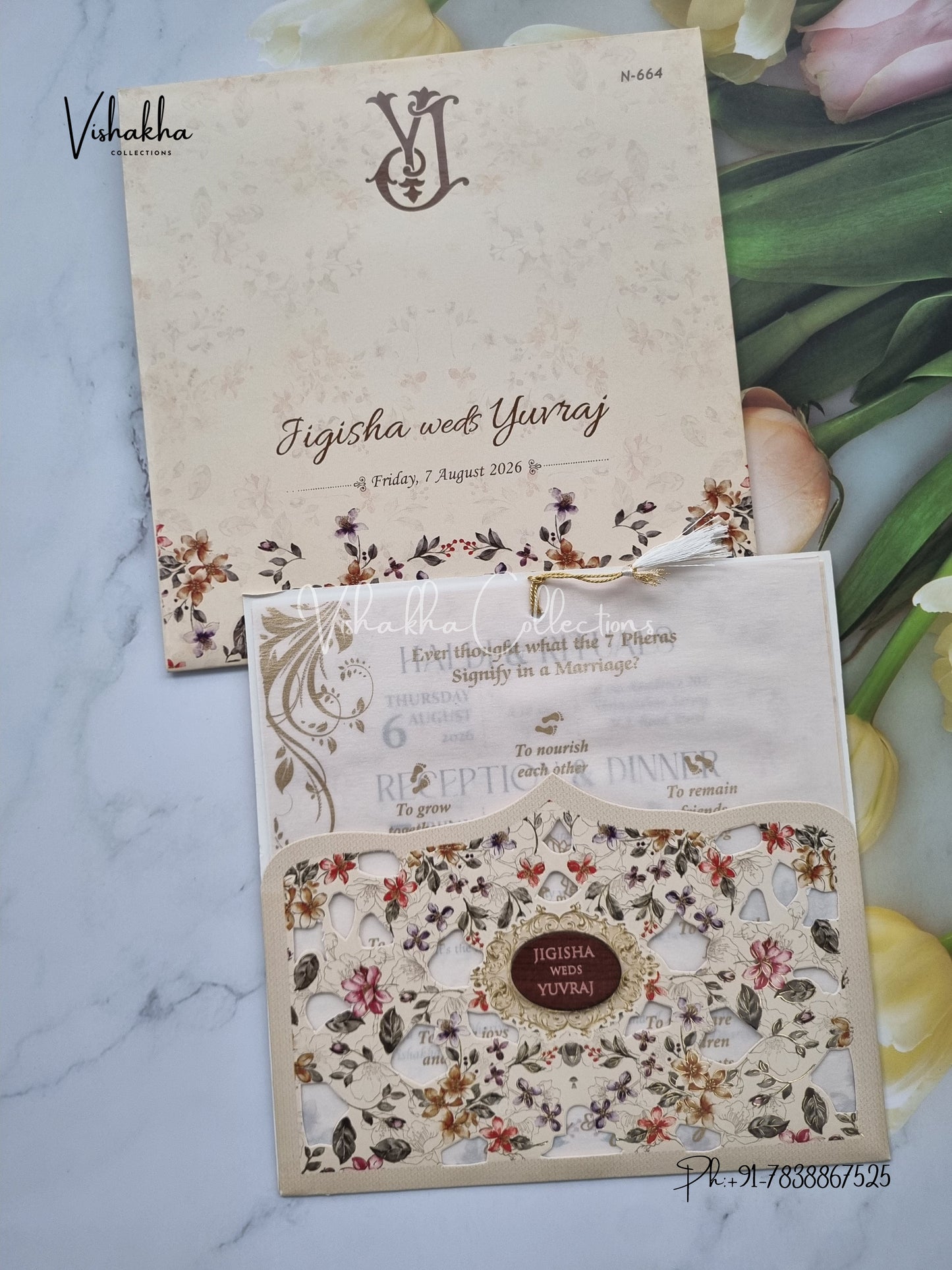 Flower Hindu Muslim Christian Sikh Vellum Paper invitation Cards VN-664