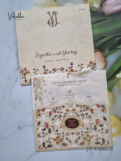 Flower Hindu Muslim Christian Sikh Vellum Paper invitation Cards VN-664