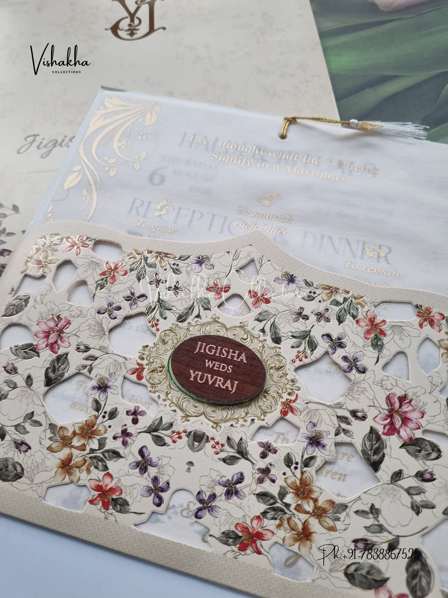 Flower Hindu Muslim Christian Sikh Vellum Paper invitation Cards VN-664