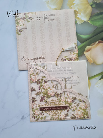 Flower Hindu Muslim Christian Sikh Vellum Paper invitation Cards VN-666