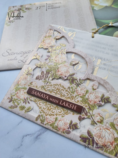 Flower Hindu Muslim Christian Sikh Vellum Paper invitation Cards VN-666