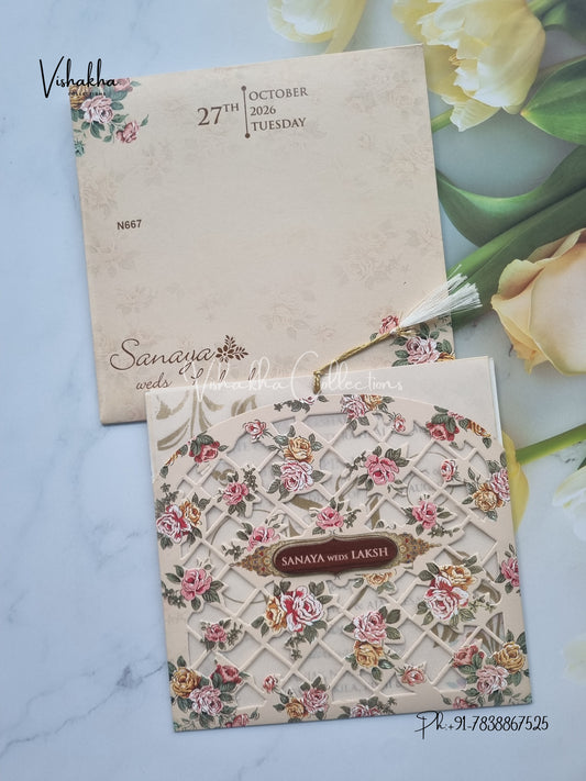 Flower Hindu Muslim Christian Sikh Laser Cut Vellum Paper invitation Cards VN-667