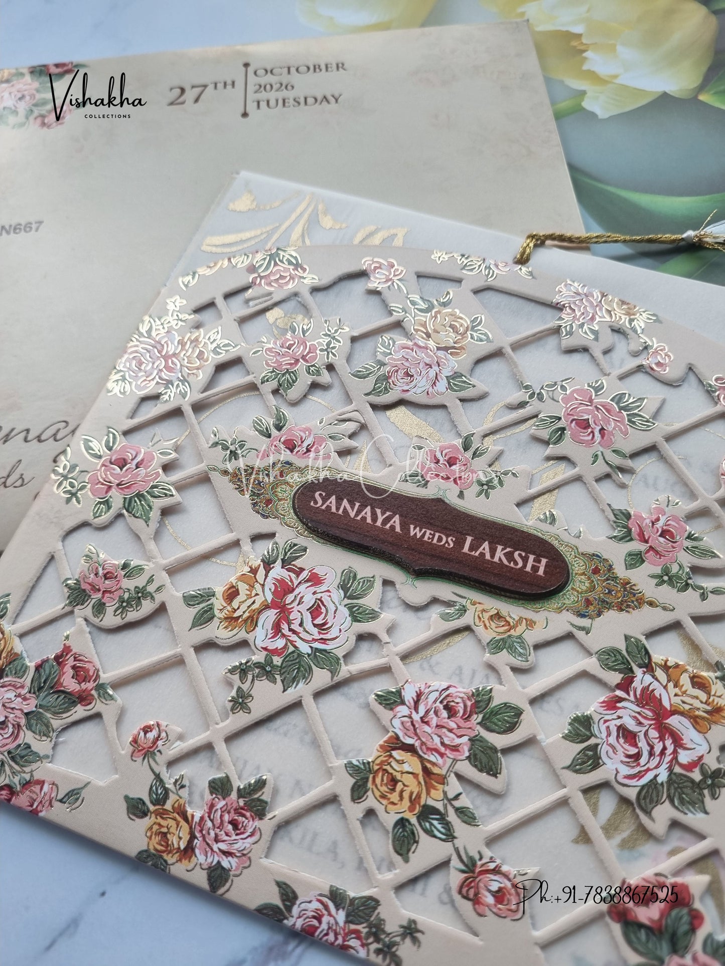 Flower Hindu Muslim Christian Sikh Laser Cut Vellum Paper invitation Cards VN-667