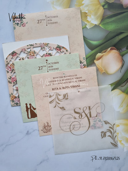 Flower Hindu Muslim Christian Sikh Laser Cut Vellum Paper invitation Cards VN-667