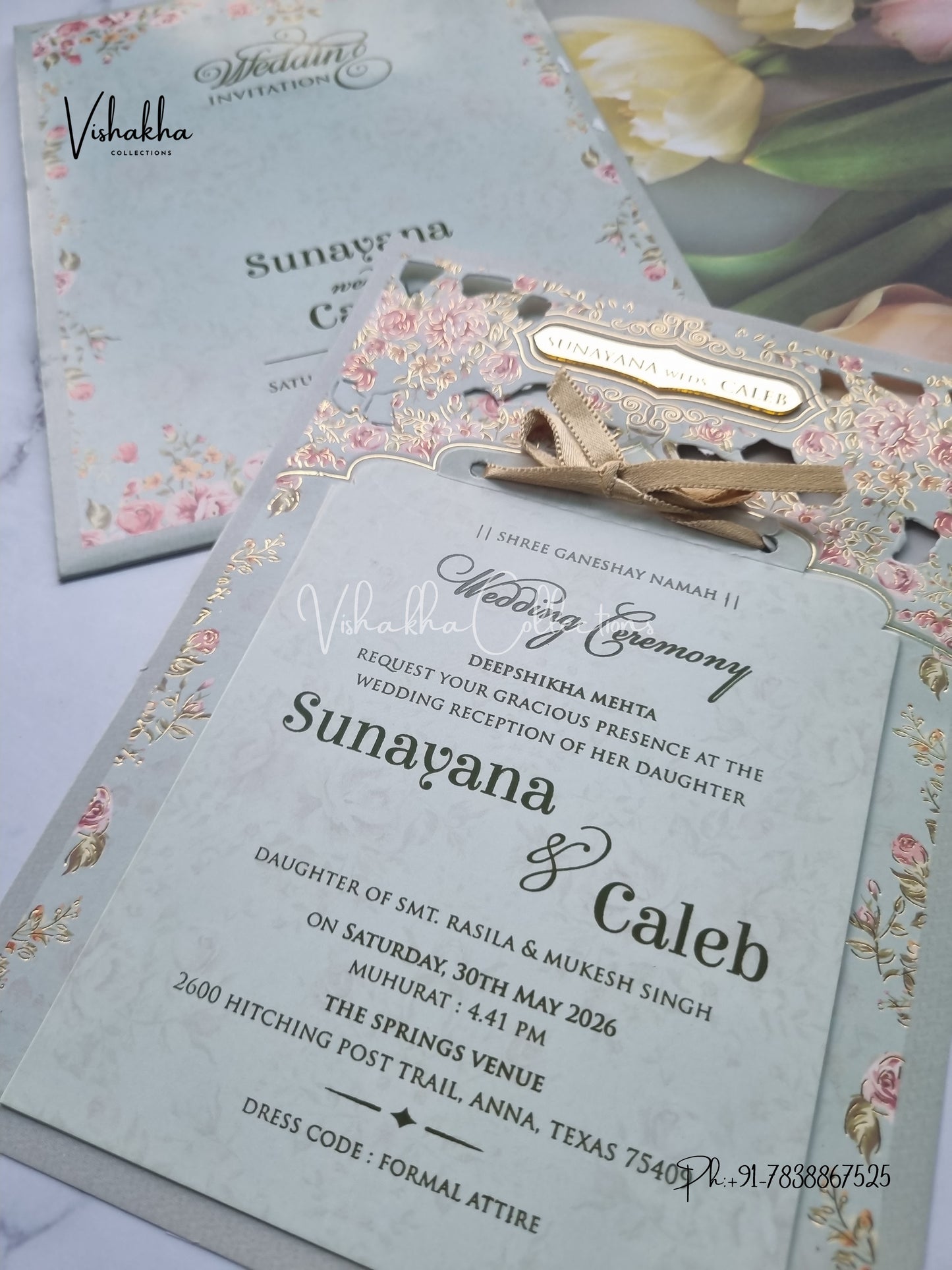 Flower Hindu Muslim Christian Sikh Laser Cut invitation Cards VN-669