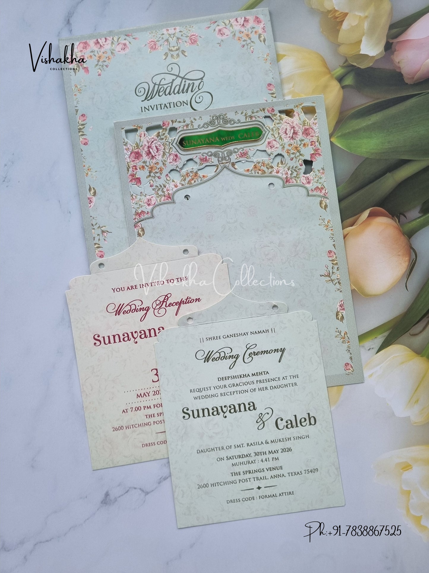 Flower Hindu Muslim Christian Sikh Laser Cut invitation Cards VN-669