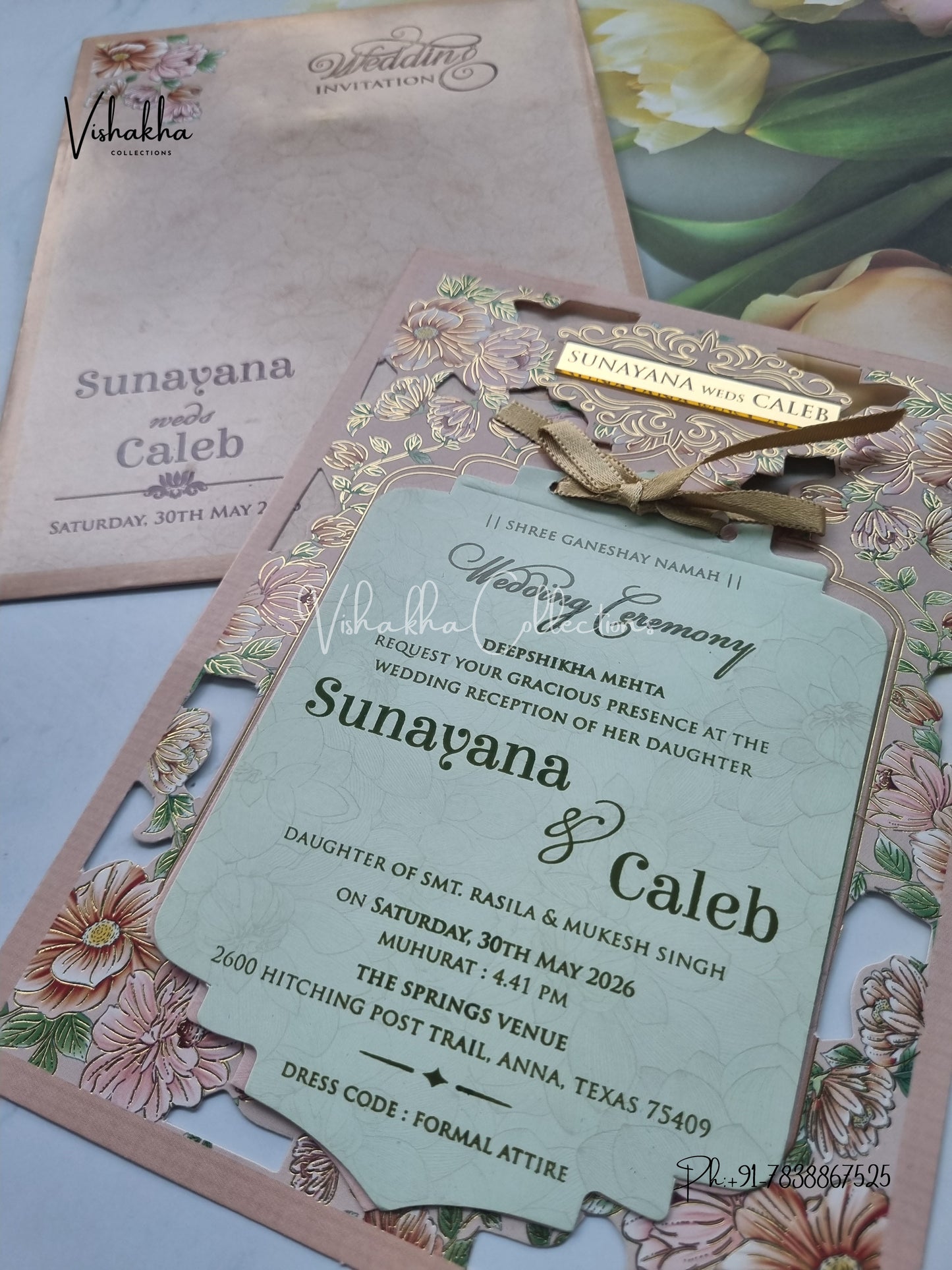 Flower Hindu Muslim Christian Sikh Laser Cut invitation Cards VN-670