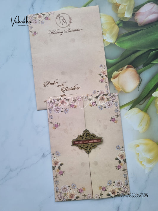 Flower Double Door Hindu Muslim Christian Sikh invitation Cards VN-677
