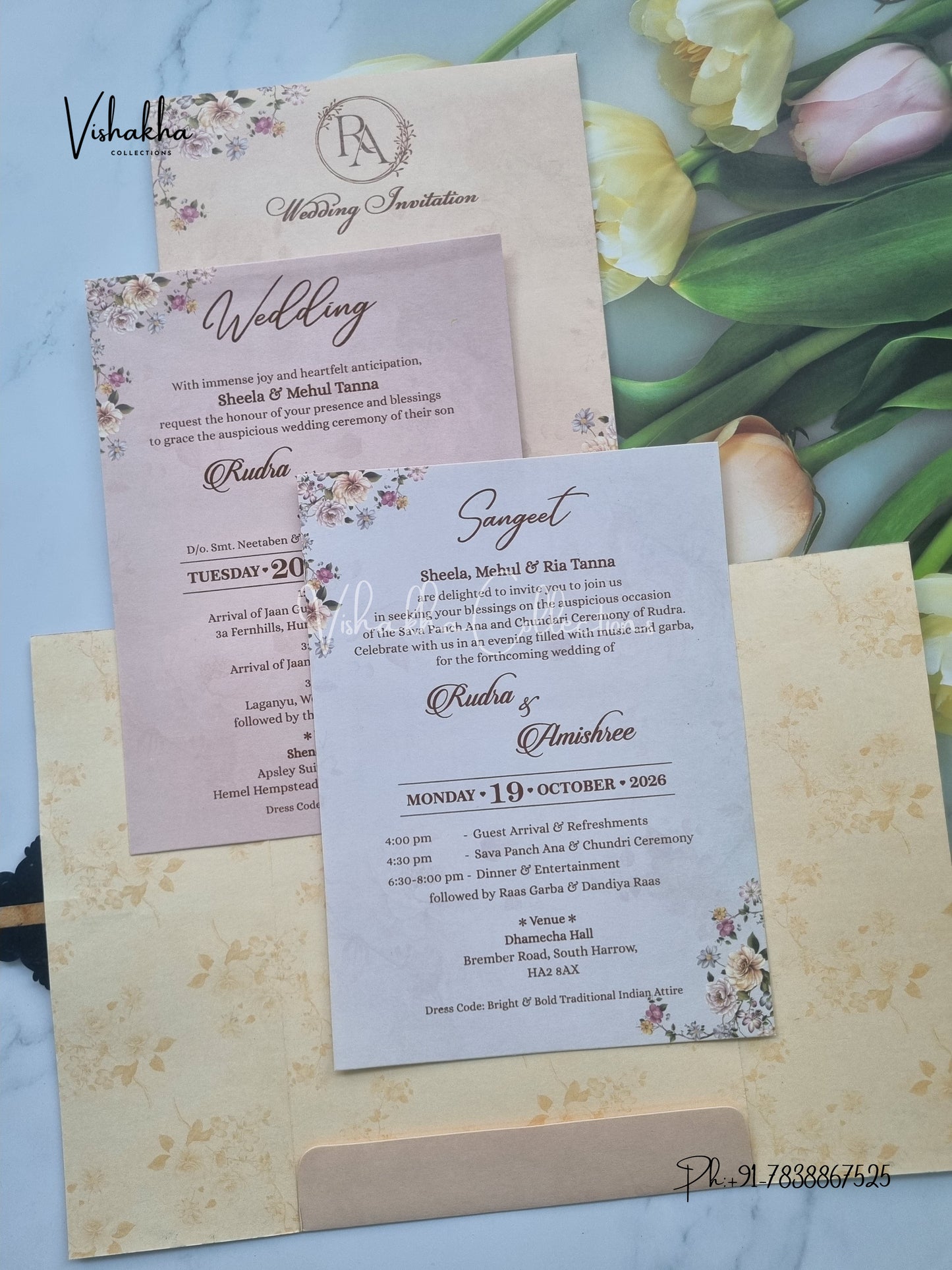 Flower Double Door Hindu Muslim Christian Sikh invitation Cards VN-677