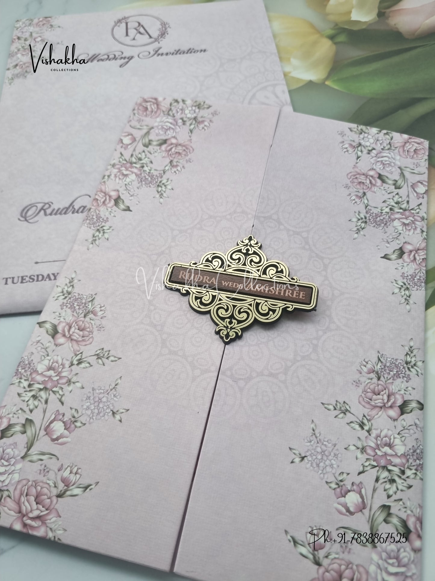 Flower Double Door Hindu Muslim Christian Sikh invitation Cards VN-678