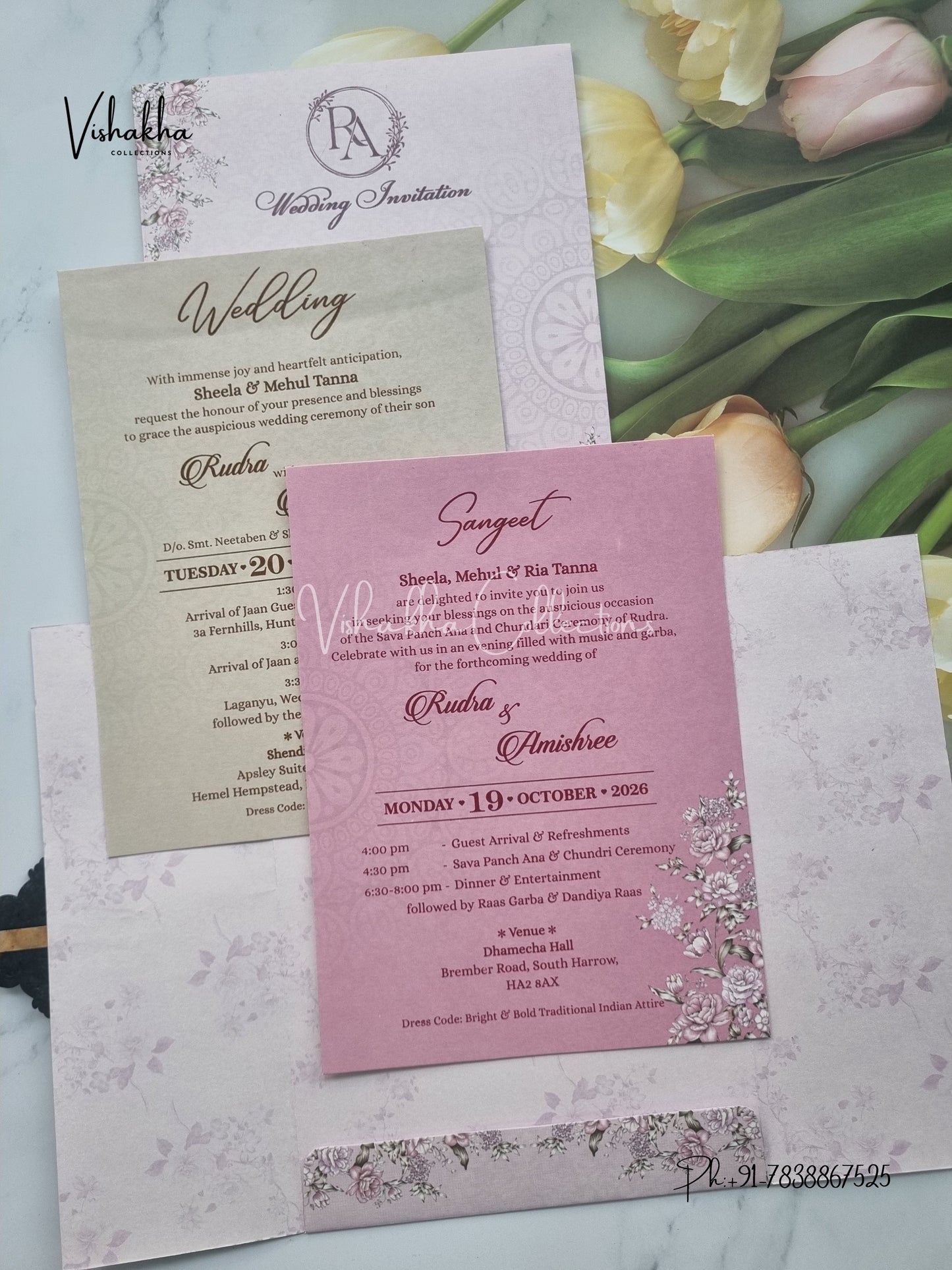 Flower Double Door Hindu Muslim Christian Sikh invitation Cards VN-678