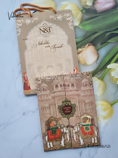 Hathi Double Door Hindu Sikh Padded Carry Bag invitation Cards VN-680
