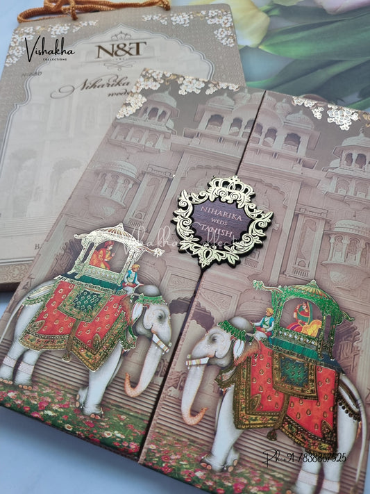 Hathi Double Door Hindu Sikh Padded Carry Bag invitation Cards VN-680