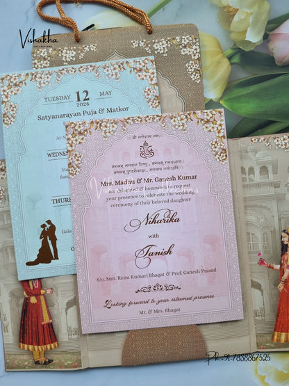 Hathi Double Door Hindu Sikh Padded Carry Bag invitation Cards VN-680