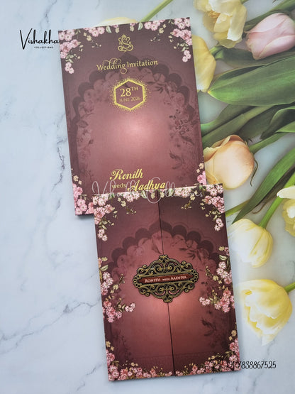 Flower Double Door Hindu Muslim Christian Sikh Padded invitation Cards VN-683