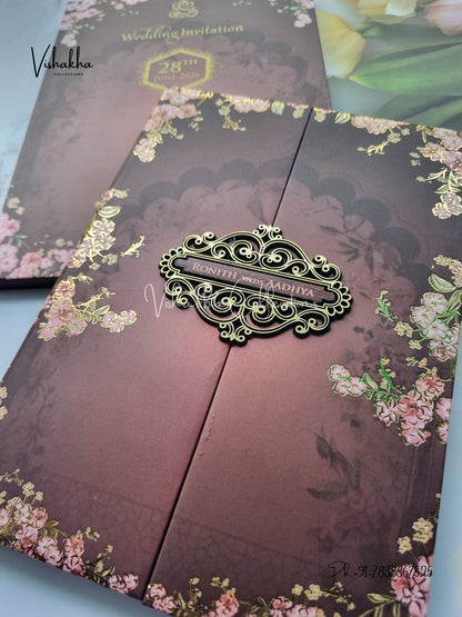 Flower Double Door Hindu Muslim Christian Sikh Padded invitation Cards VN-683