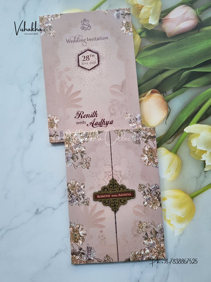 Flower Double Door Hindu Muslim Christian Sikh Padded invitation Cards VN-684