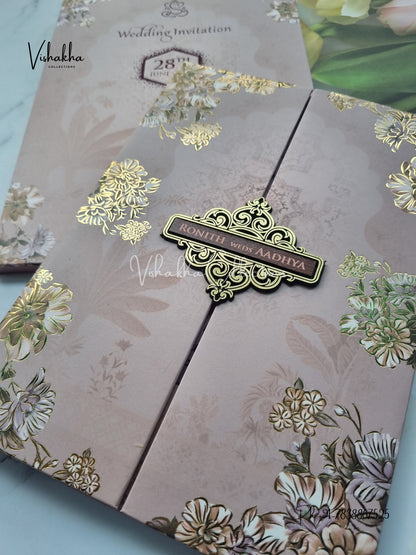 Flower Double Door Hindu Muslim Christian Sikh Padded invitation Cards VN-684