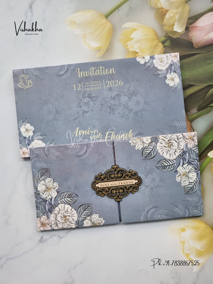 Flower Hindu Muslim Christian Sikh Padded invitation Cards VN-686