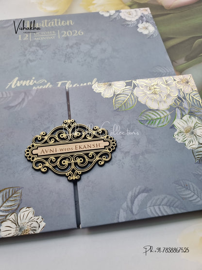 Flower Hindu Muslim Christian Sikh Padded invitation Cards VN-686