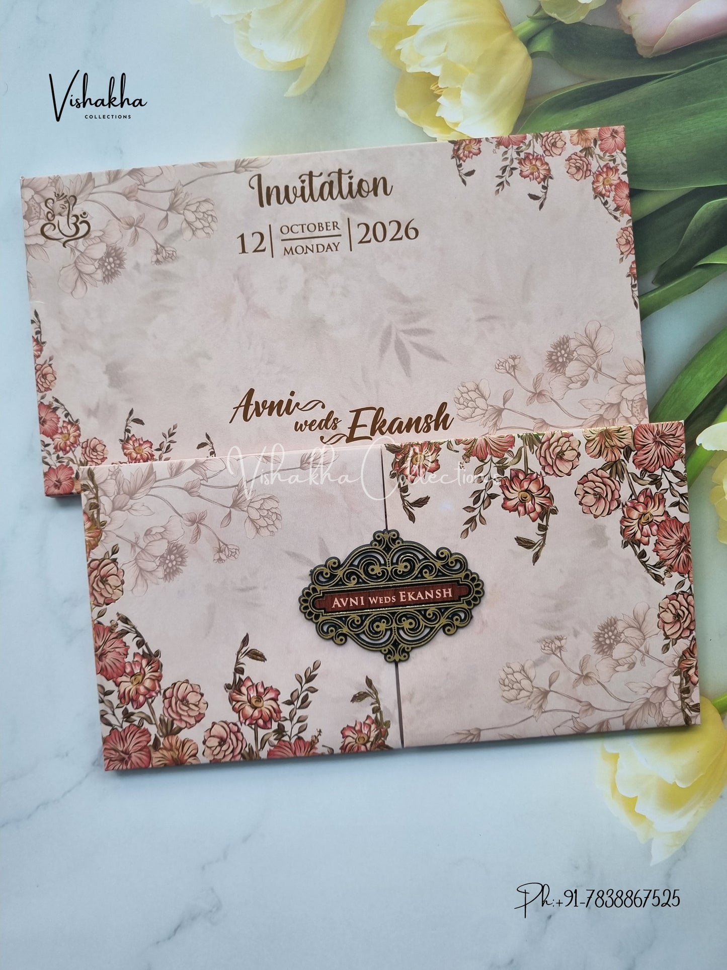 Flower Hindu Muslim Christian Sikh Padded invitation Cards VN-687