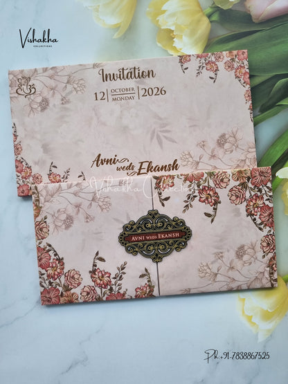 Flower Hindu Muslim Christian Sikh Padded invitation Cards VN-687