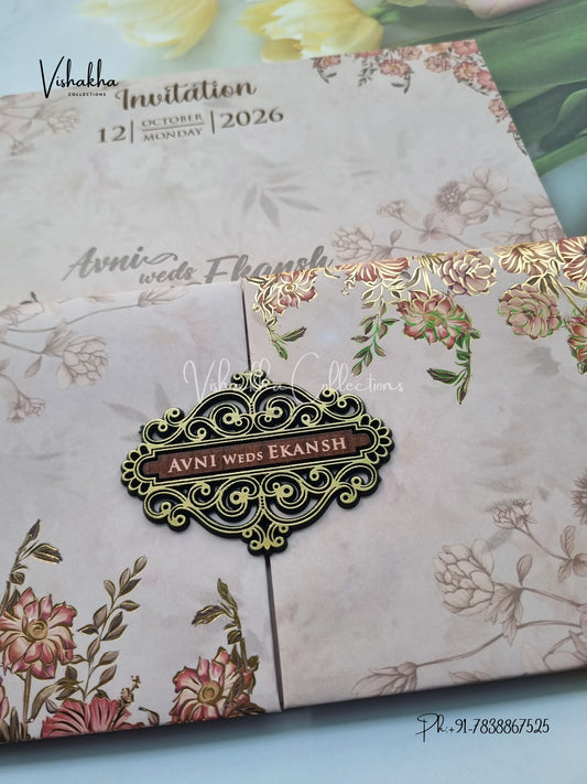 Flower Hindu Muslim Christian Sikh Padded invitation Cards VN-687