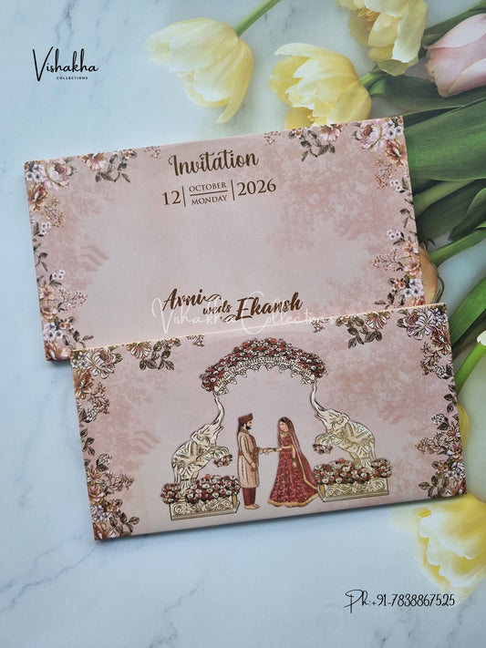 Hathi Dulah Dulhan Hindu Sikh Padded invitation Cards VN-688