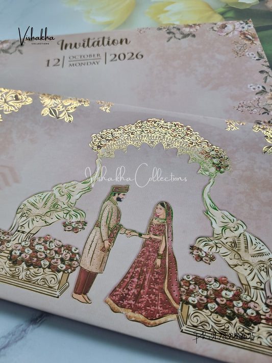 Hathi Dulah Dulhan Hindu Sikh Padded invitation Cards VN-688