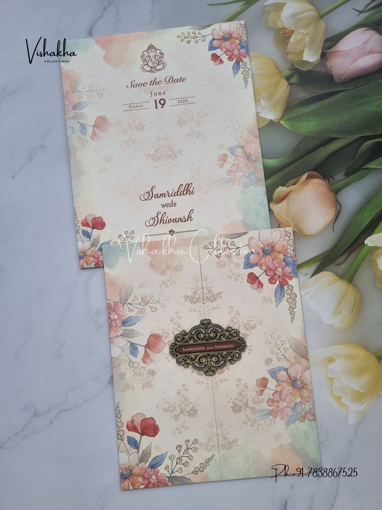 Flower Double Door Hindu Muslim Christian Sikh invitation Cards VN-689