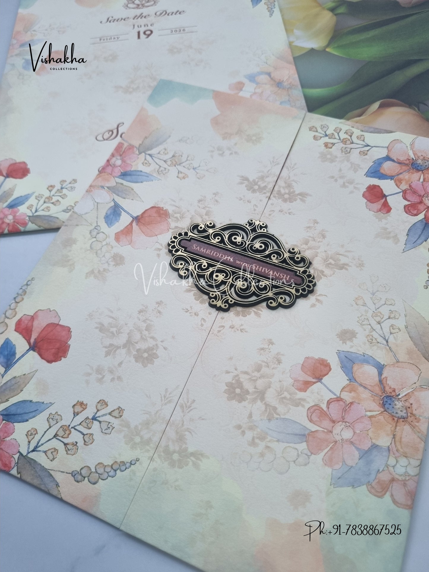 Flower Double Door Hindu Muslim Christian Sikh invitation Cards VN-689