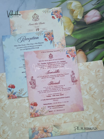 Flower Double Door Hindu Muslim Christian Sikh invitation Cards VN-689