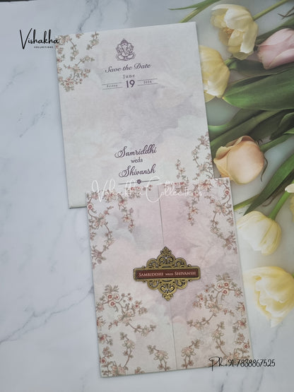 Flower Double Door Hindu Muslim Christian Sikh invitation Cards VN-690