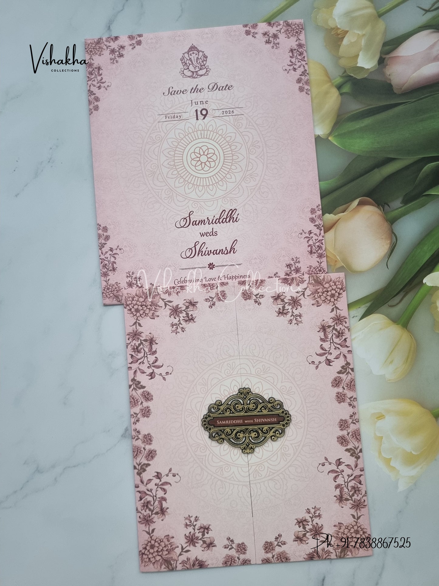 Flower Double Door Hindu Muslim Christian Sikh invitation Cards VN-693