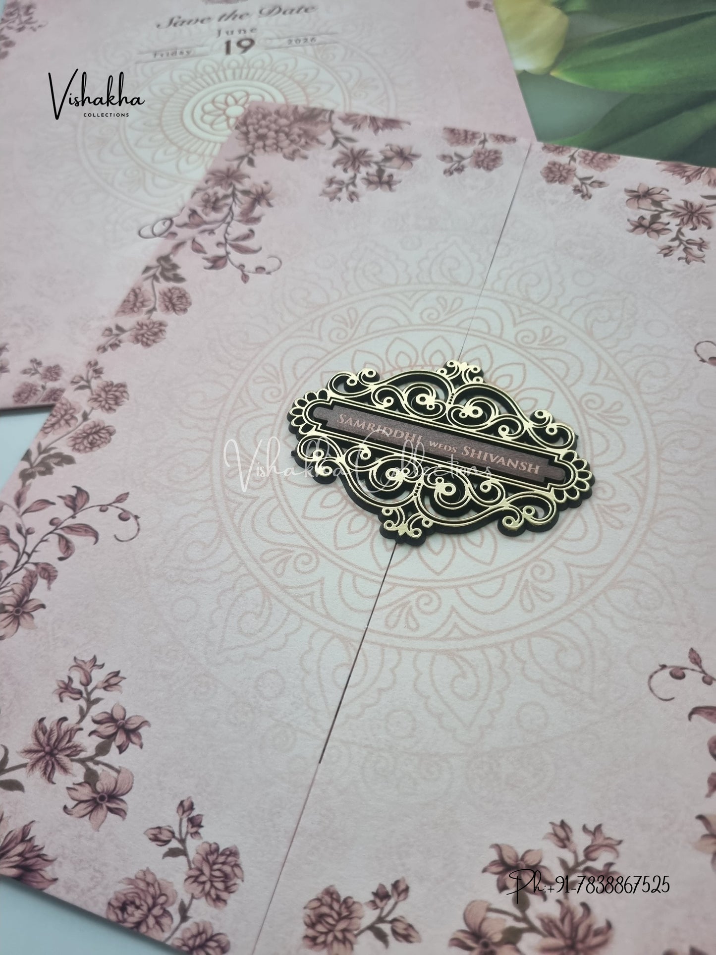 Flower Double Door Hindu Muslim Christian Sikh invitation Cards VN-693