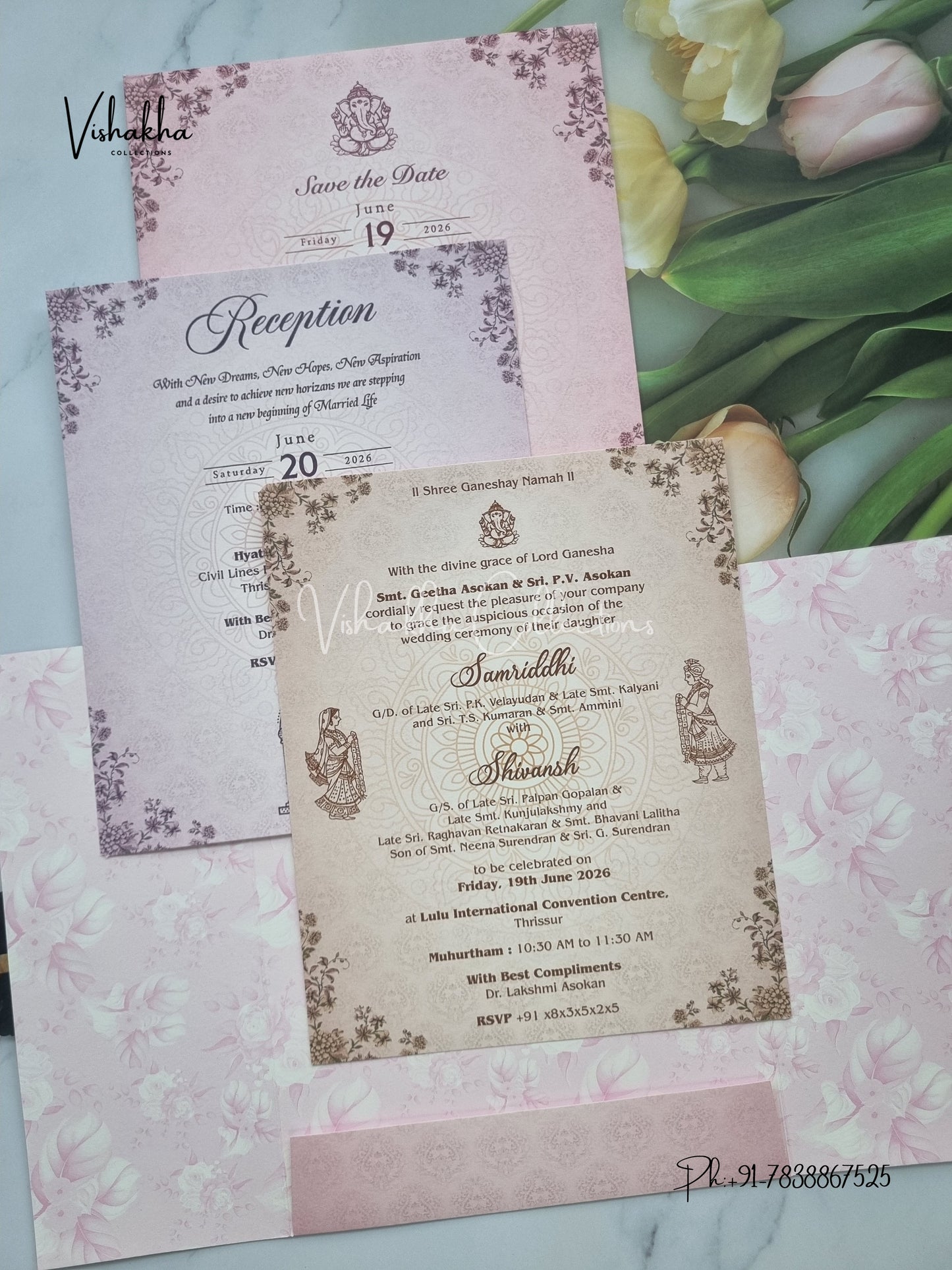 Flower Double Door Hindu Muslim Christian Sikh invitation Cards VN-693