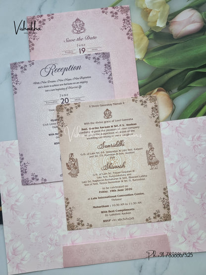 Flower Double Door Hindu Muslim Christian Sikh invitation Cards VN-693