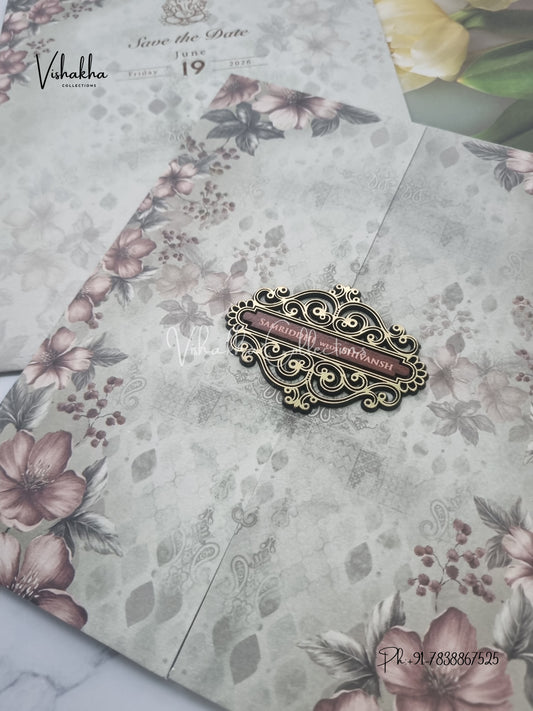 Flower Double Door Hindu Muslim Christian Sikh invitation Cards VN-694