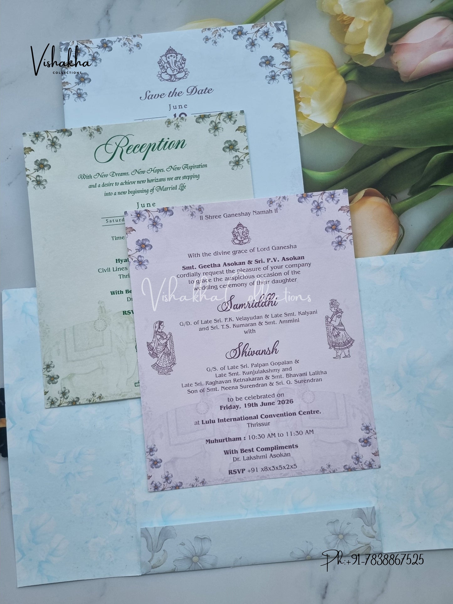 Hathi Double Door Hindu Sikh invitation Cards VN-695